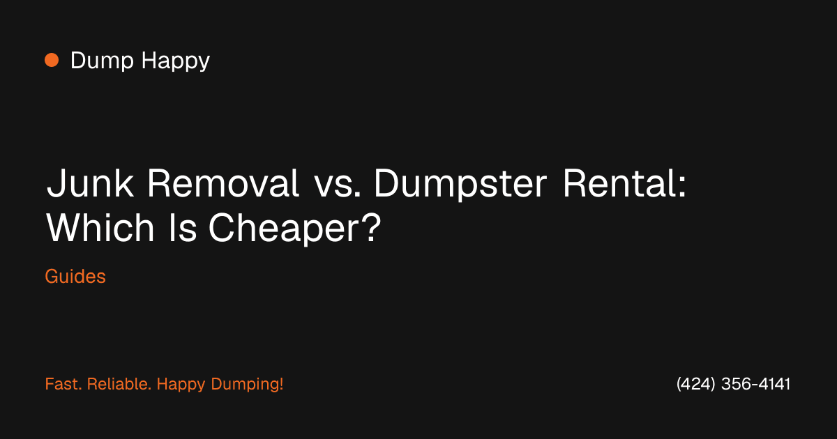Dumpster rental next to a loaded junk removal truck